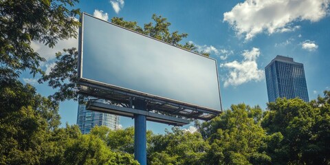 Fototapeta premium Detailed view of a billboard with a dynamic advertisement, capturing the vibrancy and reach of outdoor marketing campaigns