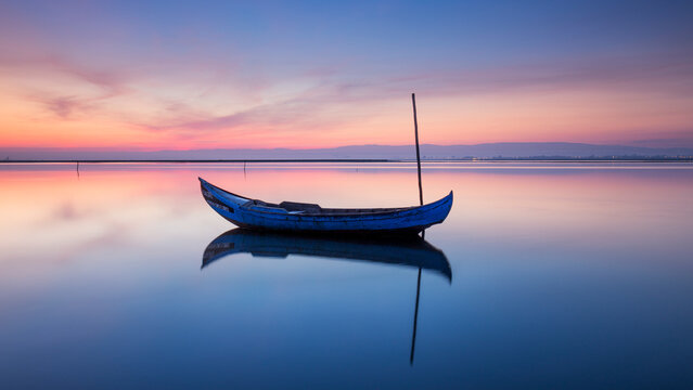 boat stopped in the middle of the river in Portugal
