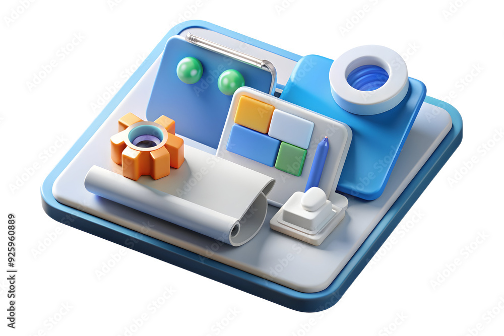 Poster modern workspace with holographic communication app and flexible layout on desktop screen. sleek and