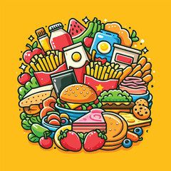 Fast Food Items Set Of Realistic Design Vector Stickers Isolated On White Background.