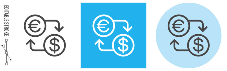 為替ユーロ、ドル｜ライン・アイコン　[線の編集可能]