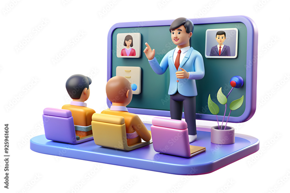 Poster virtual educator using technology for remote teaching in a digital classroom setting with abstract d