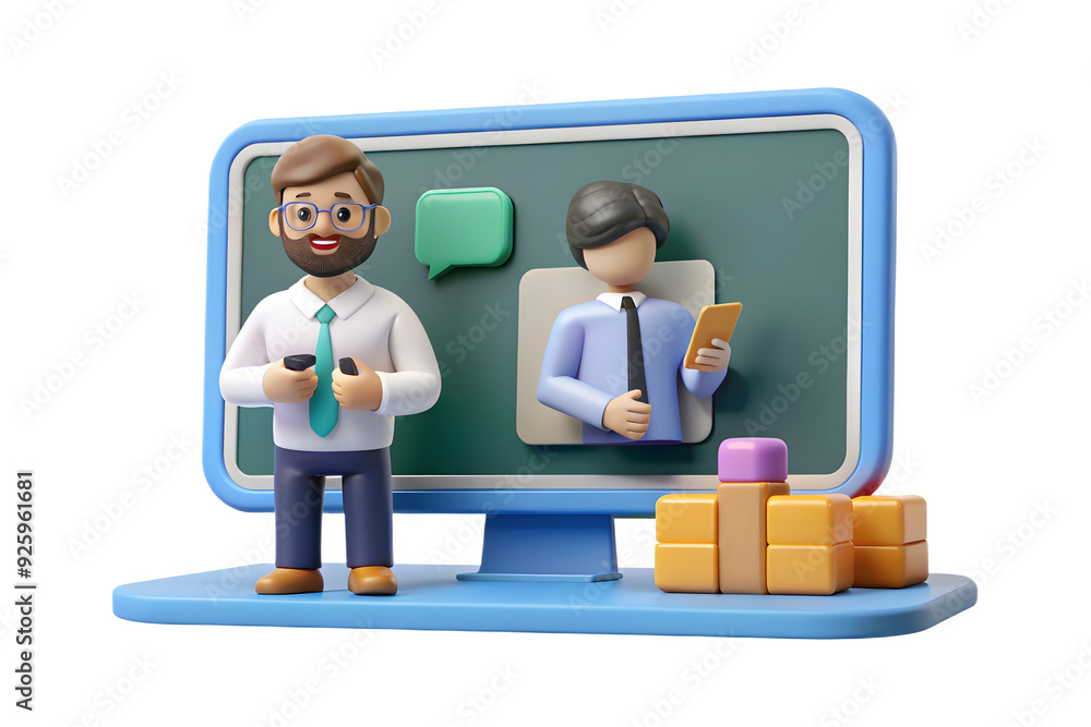 Poster modern educator using technology for virtual classroom teaching. abstract virtual learning environme