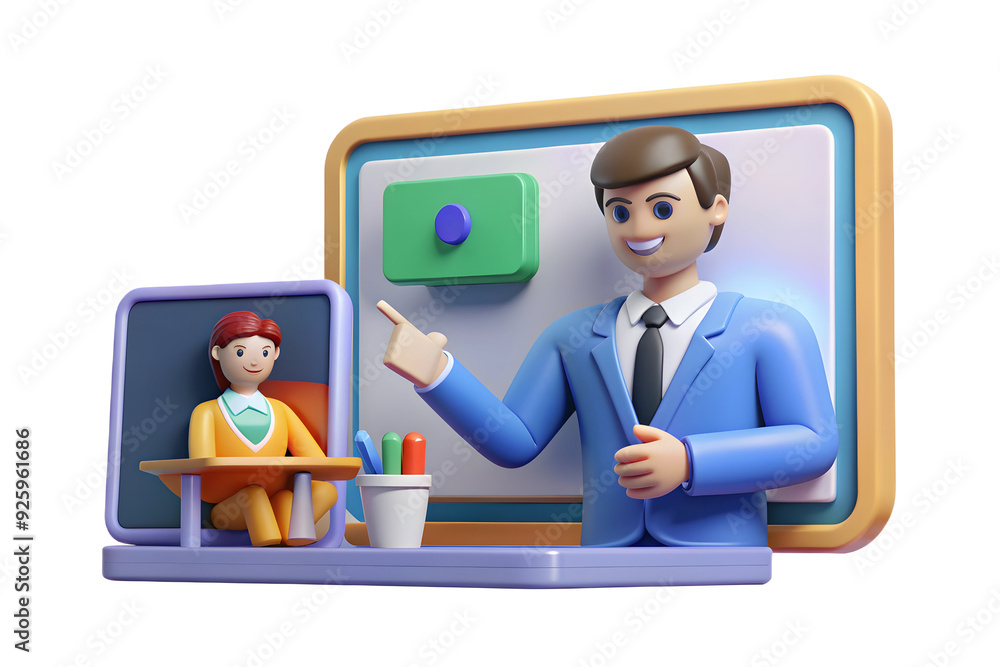Poster virtual educator utilizing technology in remote education with digital art, enhancing the learning e