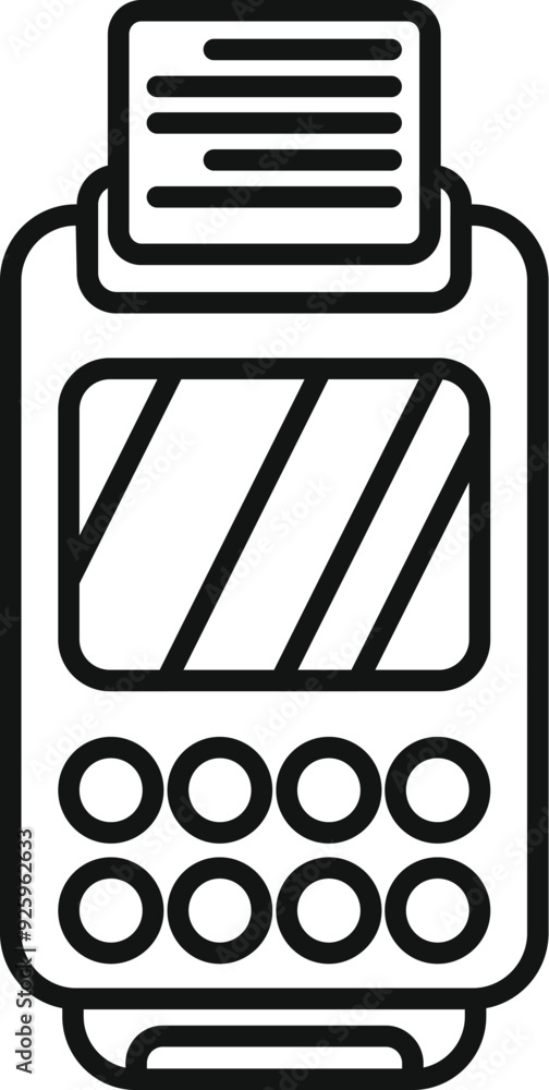 Poster line art icon of a payment terminal printing a receipt using nfc technology