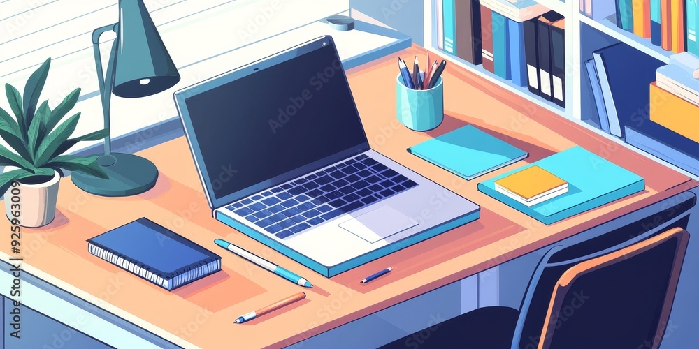 Poster detailed image of a well-organized study area with educational tools and resources, emphasizing a pr