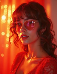 Stylish girl looks at camera