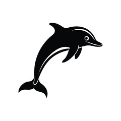 Dolphin jumping Silhouette art logo vector illustration isolated on white background