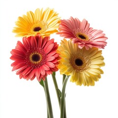 close up of beautiful gerbera flowers on an isolated white background