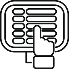 Line drawing of a businessman's hand pressing a button on a control panel