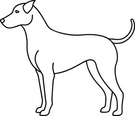  An outline illustration of a dog, showing a simple and clean side profile, hand drawn with smooth silhouette lines on a white background
