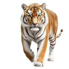 Obraz premium A majestic tiger walking, showcasing its strength and beauty, perfect for wildlife themes and nature illustrations.