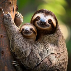 Fototapeta premium sloth family, AI generated