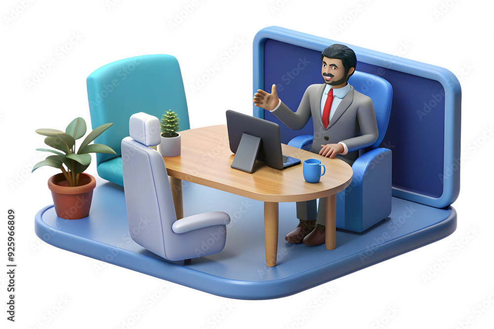 Poster virtual hr interview in sleek workspace, focusing on hr skills and communication.