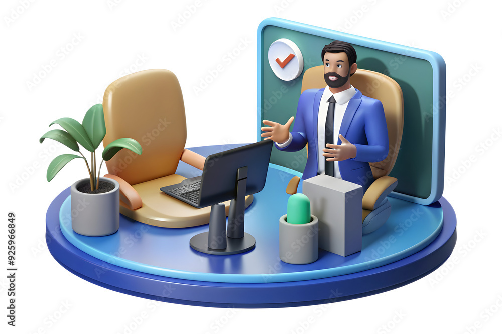 Poster virtual hr manager interview in modern workspace setting. focus on hr skills and communication. phot