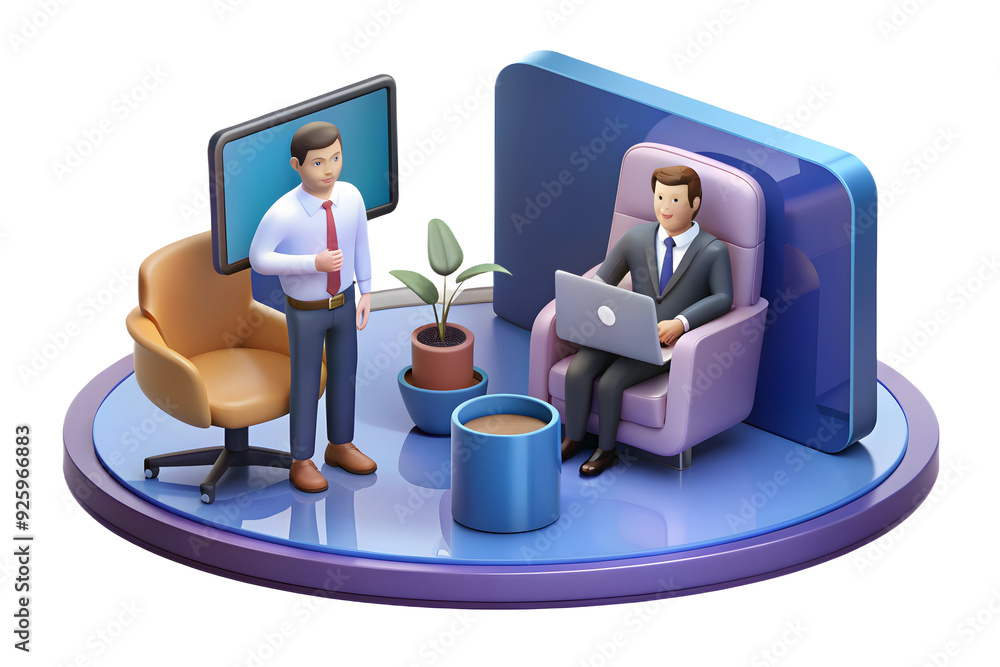 Aufkleber virtual hr interview in a modern workspace. focus on hr skills and communication in a flexible setti