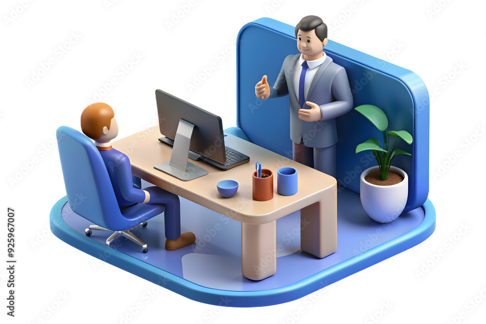 Poster hr manager conducting virtual interview in modern workspace setting, highlighting skills and communi