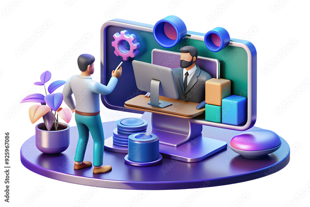 Poster it professional troubleshooting in abstract virtual meeting concept with vibrant backgrounds. highli