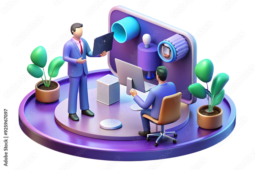 Poster it professional troubleshooting in abstract virtual meeting concept with vibrant backgrounds. highli