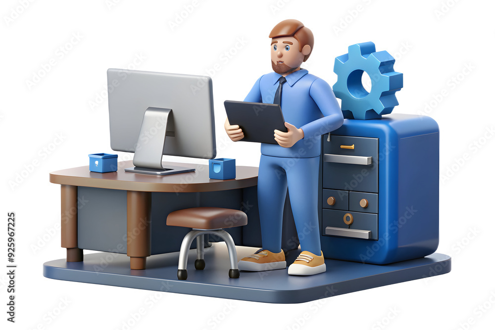 Aufkleber it specialist troubleshoots technical issue in high-tech workspace