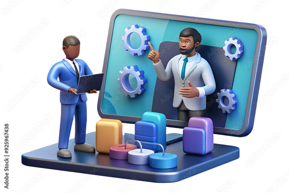 Poster virtual it support scene in modern workspace for smooth meetings with advanced tools