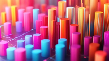 Fototapeta premium Dynamic Sales Data Analysis with Vibrant Bar Charts and Growth Arrows, 3D Illustration Concept