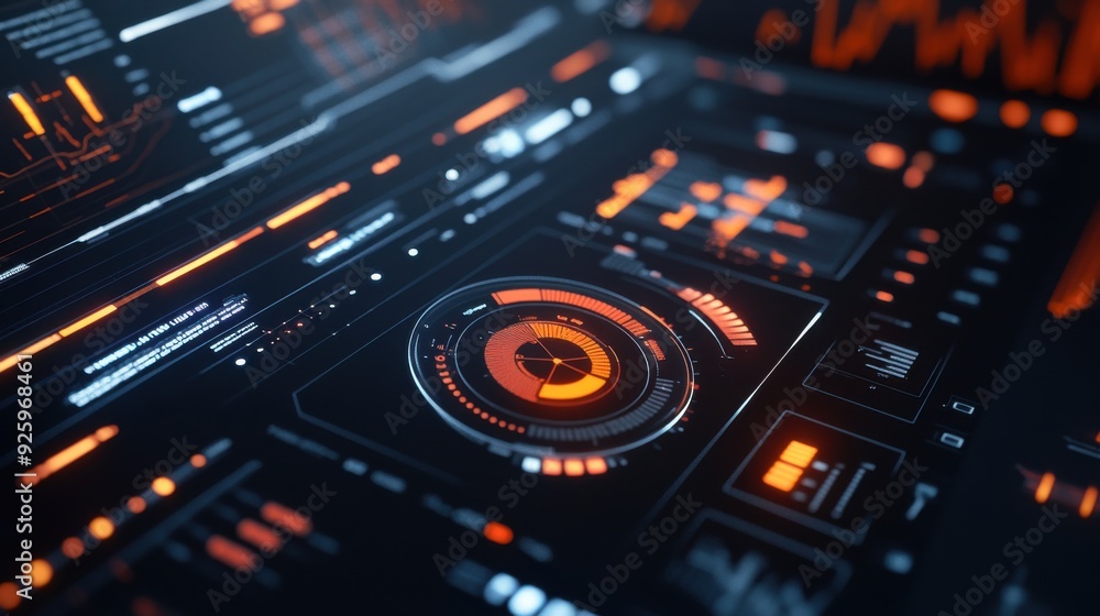 Poster futuristic real-time data analysis concept with live updating digital dashboard - 3d illustration