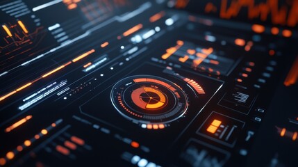 Obraz premium Futuristic Real-Time Data Analysis Concept with Live Updating Digital Dashboard - 3D Illustration