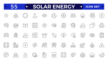 Solar energy outline icon set .Green energy icon set. Collection of renewable energy, ecology and green electricity icons.