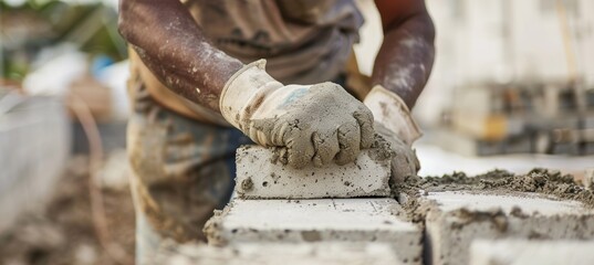 Sustainable Construction Worker Installing Hempcrete Blocks for Eco-friendly Building Project