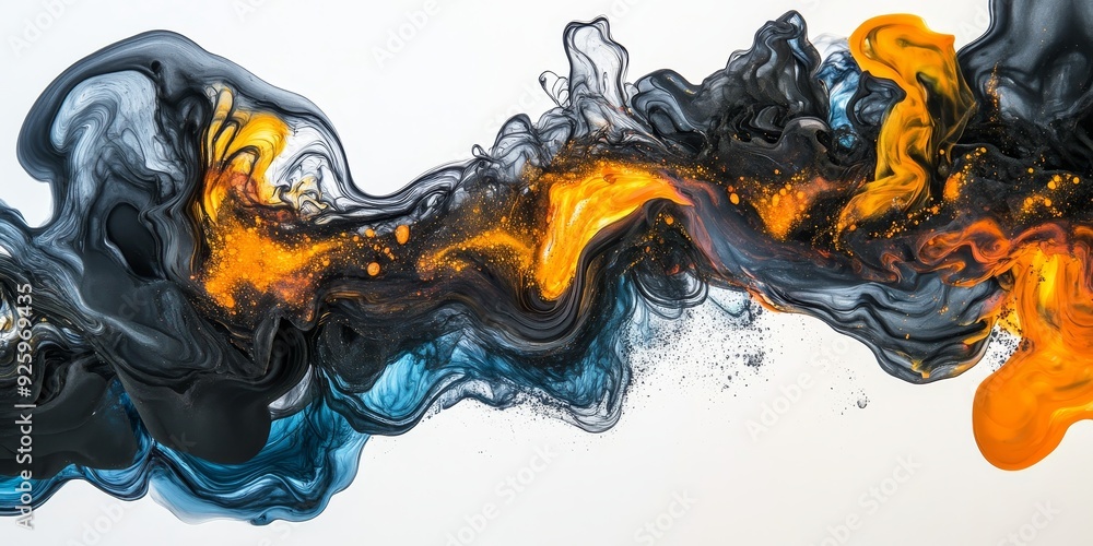 Poster macro shot of fluid ink patterns spreading on paper, highlighting the dynamic and organic nature of 