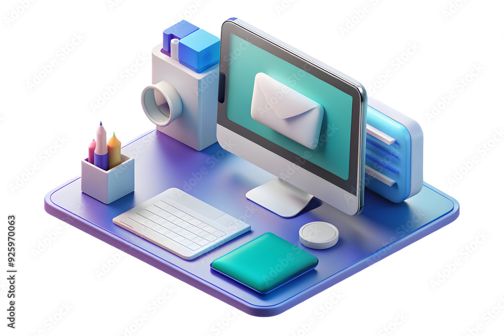 Poster holographic document editor on tablet and desktop in modern workspace setting. easy document managem