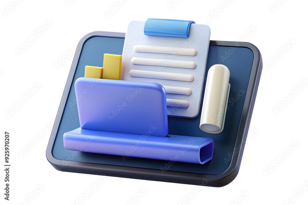 Poster holographic document editor on tablet and desktop in modern workspace.