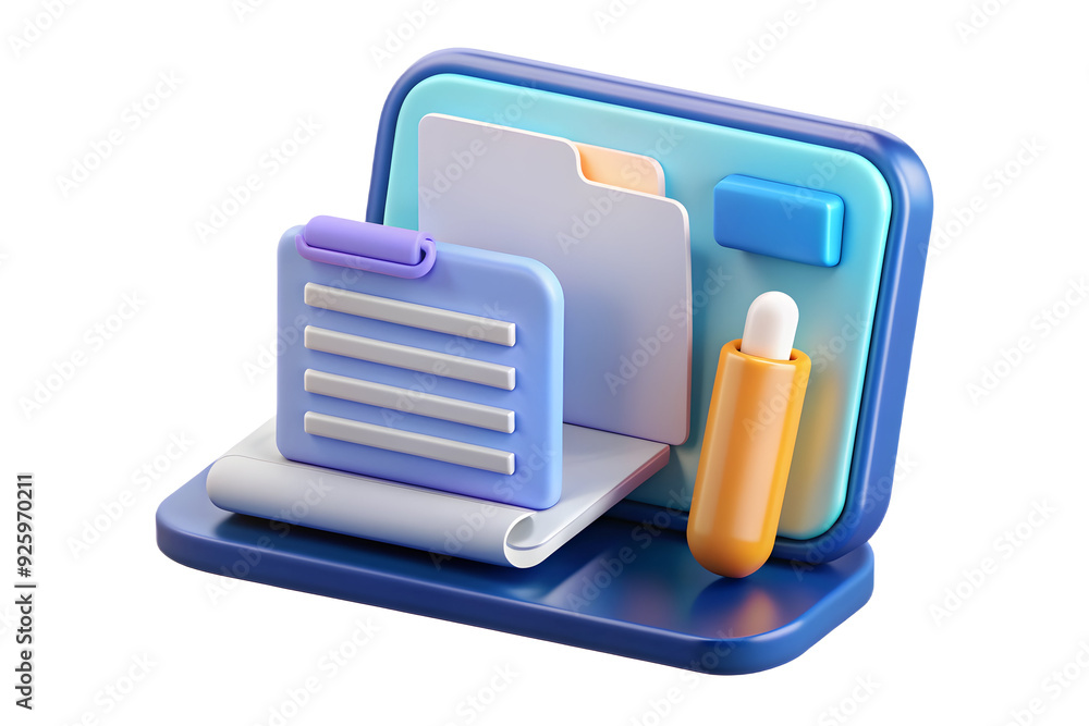 Poster holographic document editor on tablet and desktop. clean workspace concept.