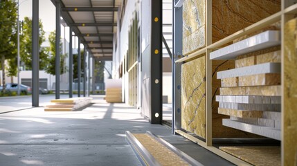 Cross Section of Commercial Building Wall with Various Insulation Materials for Construction Design