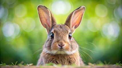 Fototapeta premium Cute rabbit with big eyes looking at camera, adorable, fluffy, bunny, animal, pet, fluffy ears, furry, white, cute