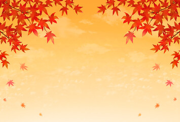 紅葉　秋　水彩画　素材　枠　散る　舞う　紅葉狩り　落ち葉　行楽　田舎　ハイキング　レジャー　登山　秋祭り　文化祭　お彼岸　観光　キャンペーン　夕日　夕陽　シンプル　飾り　見出し　表紙　ポストカード　ポスター