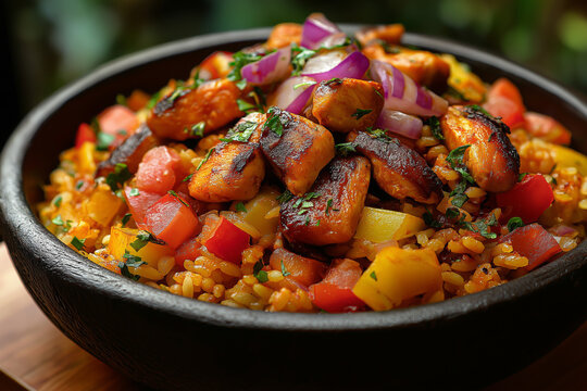 Flavorful Riz Gras with Grilled Chicken and Fresh Vegetables