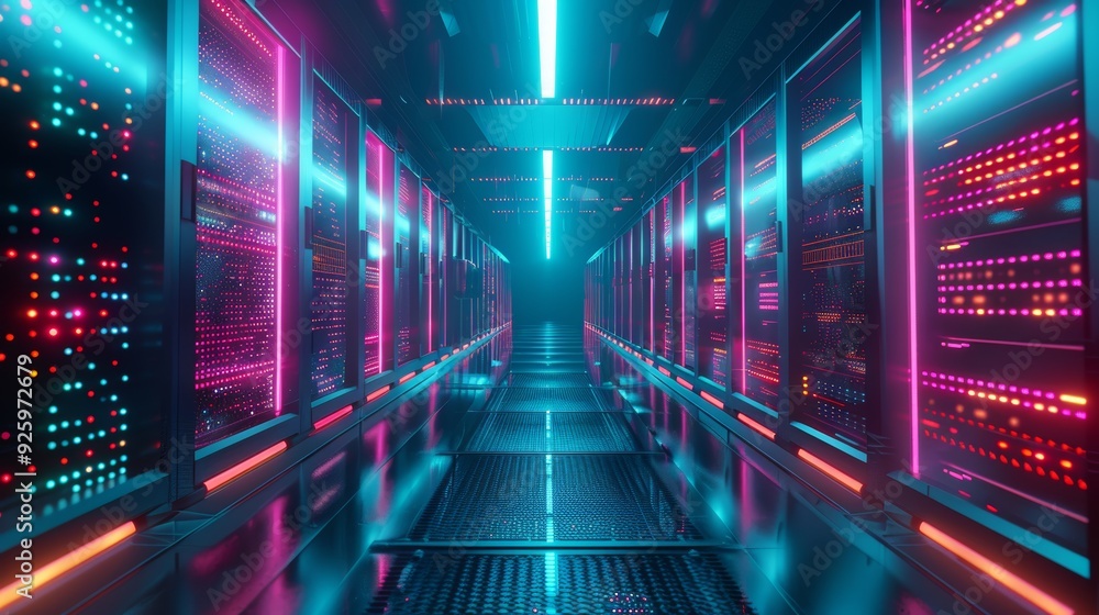Poster futuristic cloud storage technology with ai-driven solutions in a sleek digital environment