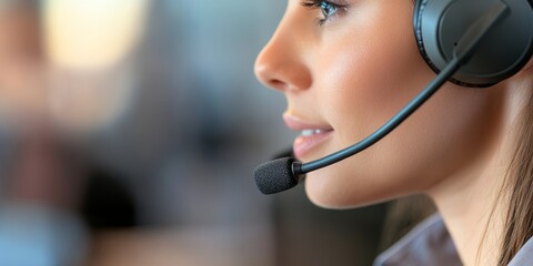 Close-up of a friendly customer service representative with a headset, highlighting the personal touch and professionalism in customer interactions