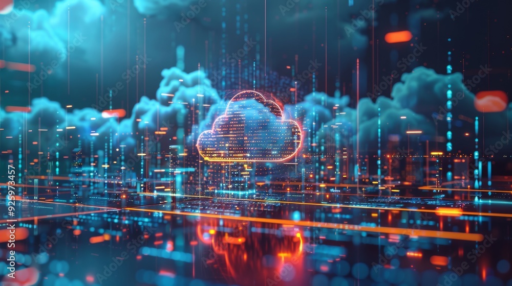 Poster futuristic cloud storage technology with ai-driven data analysis in advanced tech environment