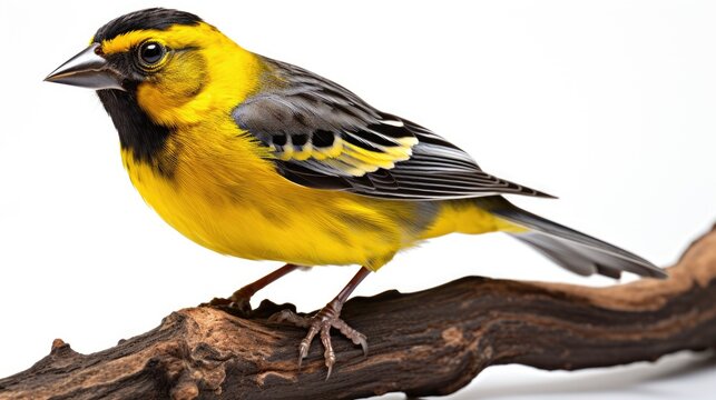bird canary yellow finch white background black golden male goldfinch finch black golden songbird  