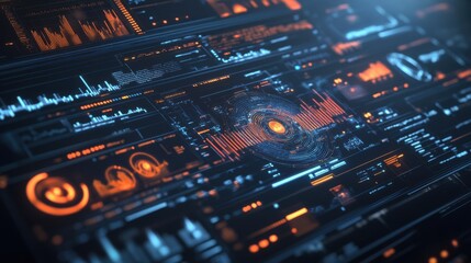 Obraz premium Futuristic Strategic Planning Analysis with 3D Data Displays - Business Intelligence Visualization Concept