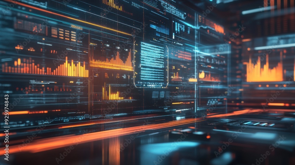 Aufkleber futuristic trend analysis screens showing dynamic 3d data visualization - conceptual 3d illustration