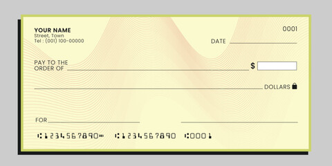 Blank bank check. Money payment bank check voucher or pay cash cheque certificate, account bill paycheck. Vector.