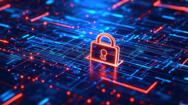 Cyber Security - Digital Lock on Circuit Board.