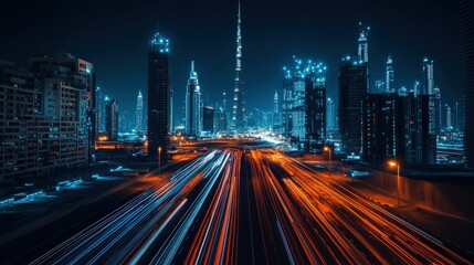 Obraz premium Nighttime Cityscape with Light Trails.