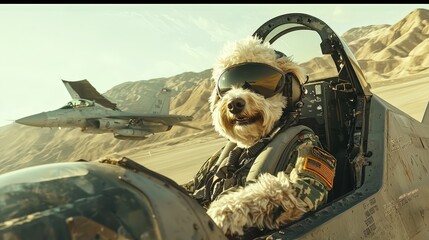 Obraz premium Dog Pilot in a Fighter Jet.