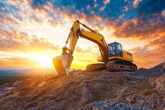 Sunset excavation  civil engineering for real estate project with contractor and datum info banner