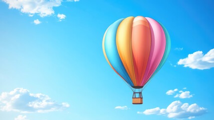 Naklejka premium cartoon colorful hot air balloon in blue sky, banner with copy space, extremely detailed image